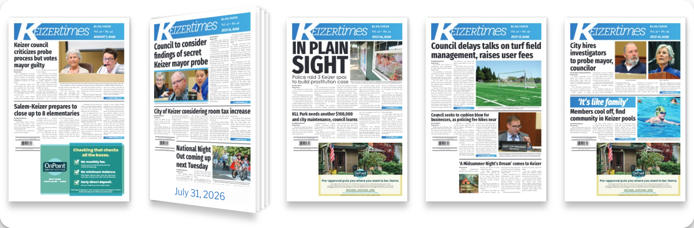 A row of E-Edition flipbook front pages