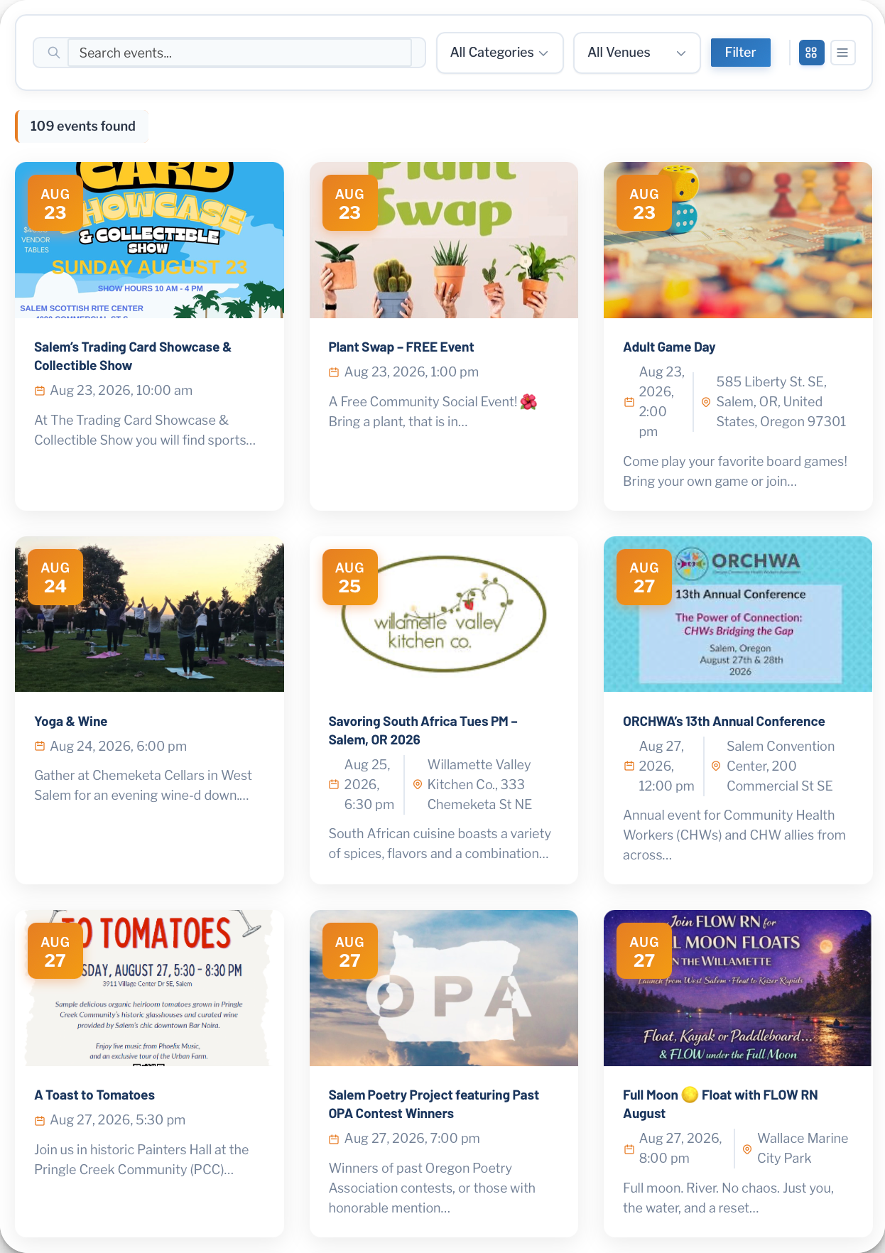 AI-powered local events calendar dashboard